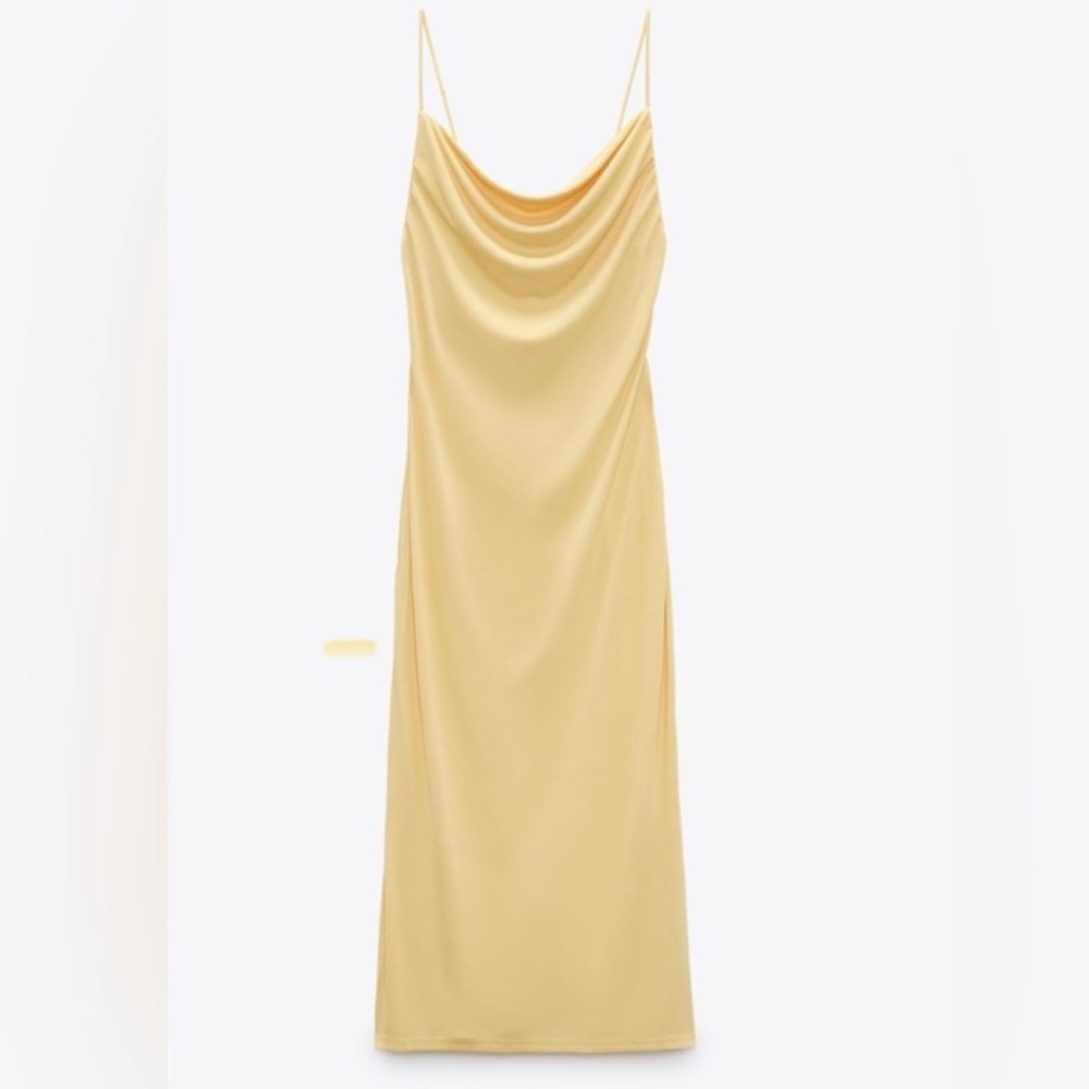 Zara Pale Yellow Slip Midi Dress